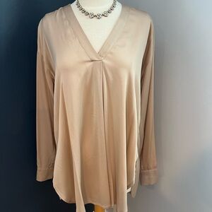 Vince Silk Blend Blouse Champagne Long Sleeve Draped Tunic Top Size M